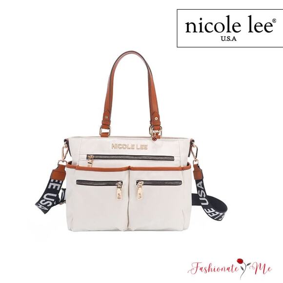Nicole Lee USA Margot Multi Compartment Convertible Dual Strap Tote Bag | White - Picture 1 of 14